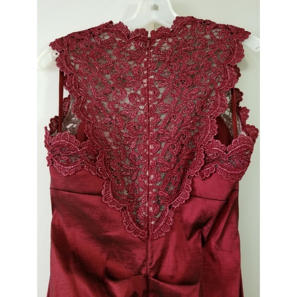 David's Bridal - Red Metallic Mermaid Prom Dress - Picture 4 of 5